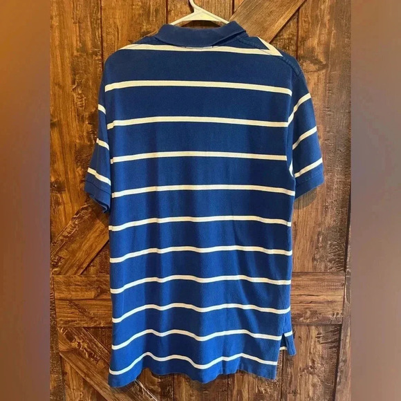 POLO RALPH LAUREN MENS BLUE AND WHITE STRIPED POLO STORR SLEEVE SZ MEDIUM - Picture 3 of 4